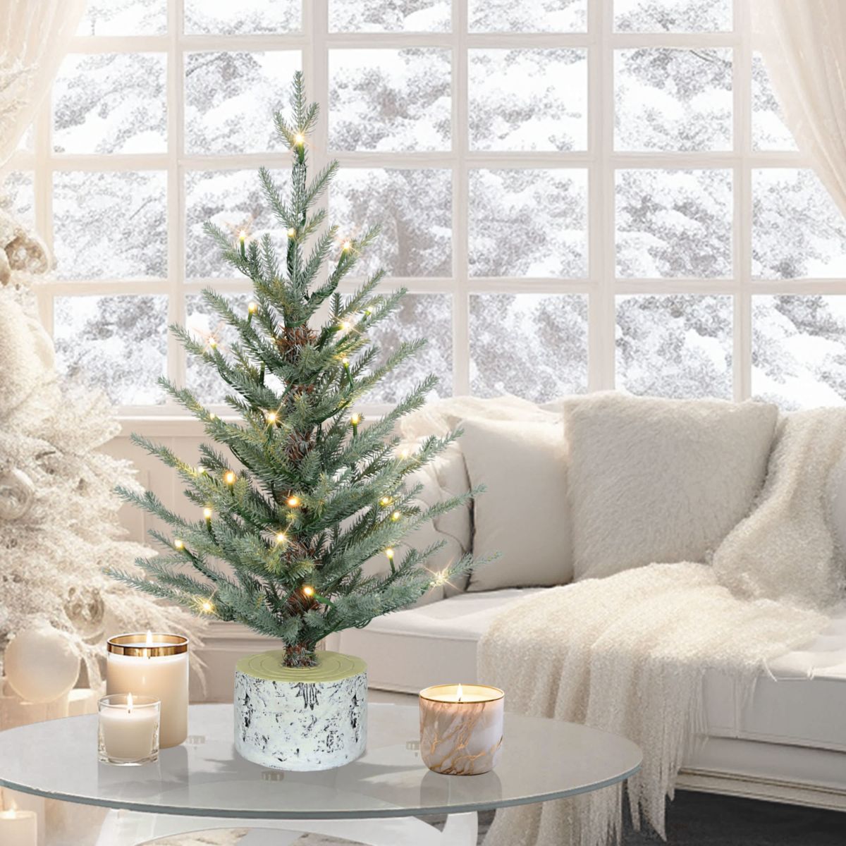 Puleo International 2 Pre-Lit Artificial Blue Potted Arctic Fir Tree