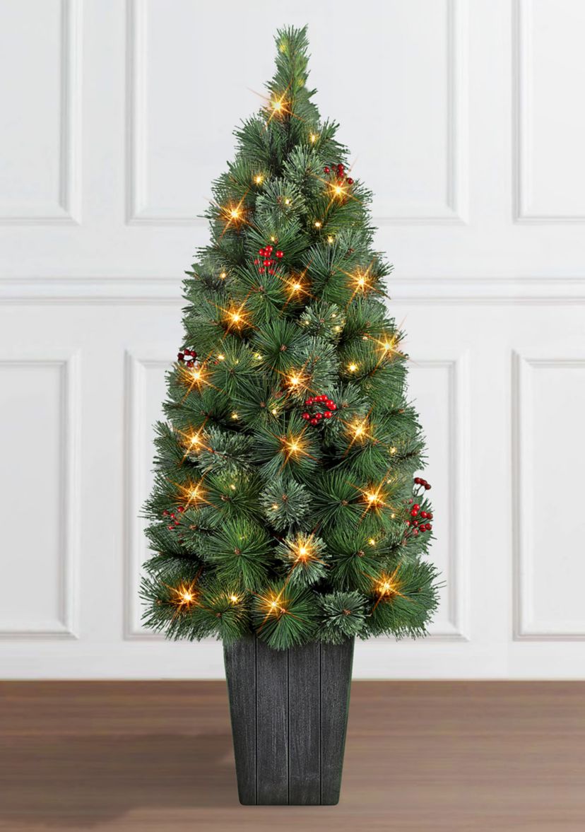 Battery Operated Potted Cascade Pine Tree in Plastic Pot
