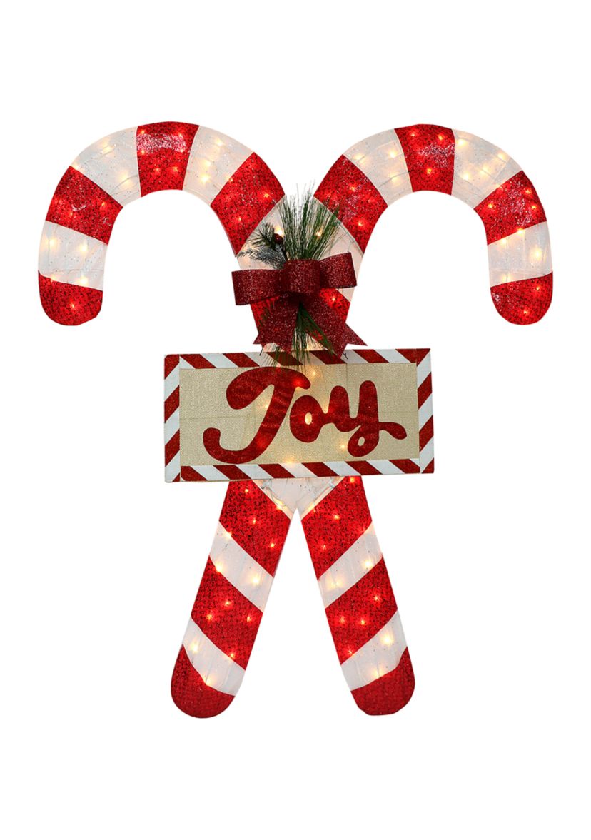 52 in. Lighted Outdoor Fabric Mesh Candy Cane Pair