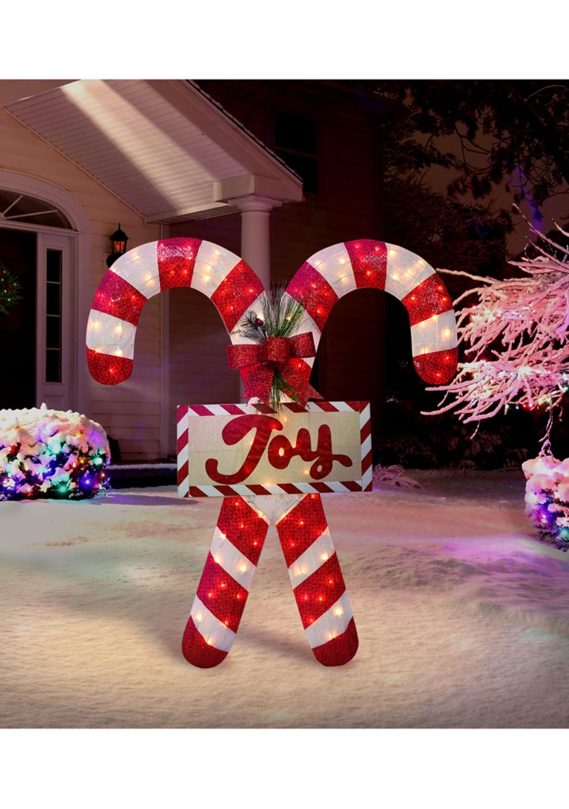 52 in. Lighted Outdoor Fabric Mesh Candy Cane Pair
