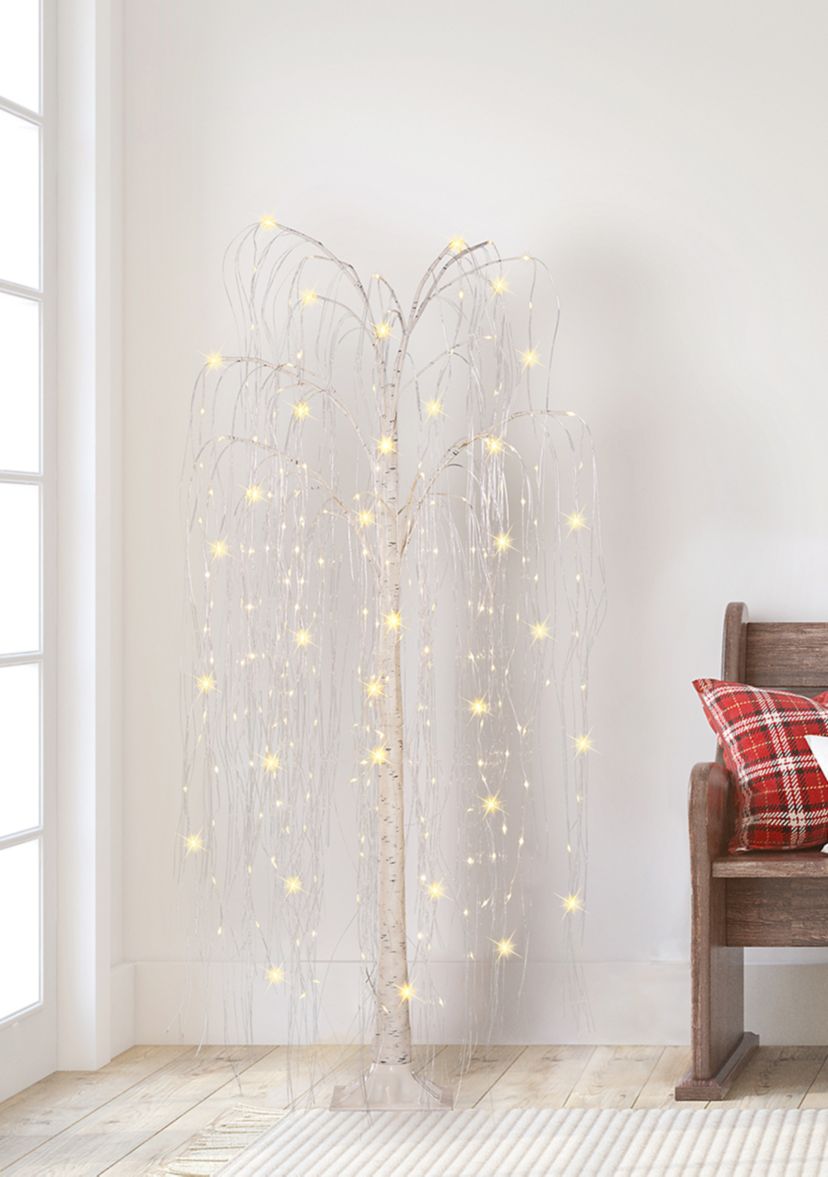 5 ft Pre-Lit Outdoor Willow Tree With 240 Warm White Multi-Function LED Lights Outdoor UL Adapter Stand Included