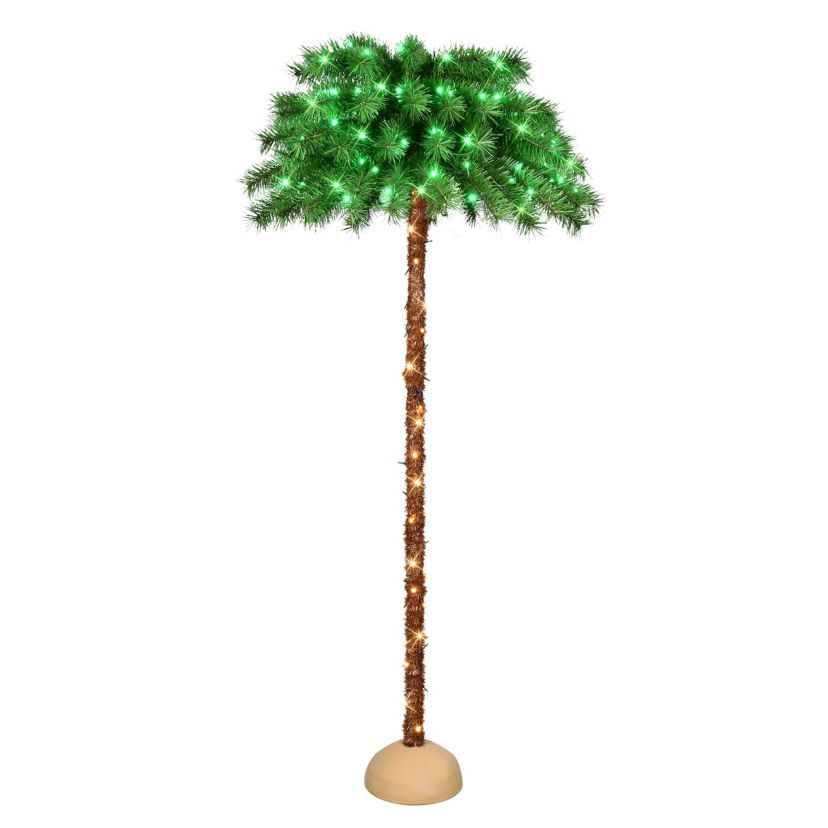 Puleo International 6 Pre-Lit Artificial Palm Tree with Green and Clear Lights