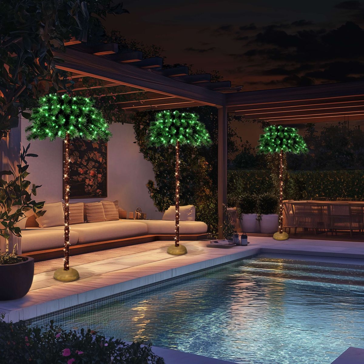 Puleo International 6 Pre-Lit Artificial Palm Tree with Green and Clear Lights