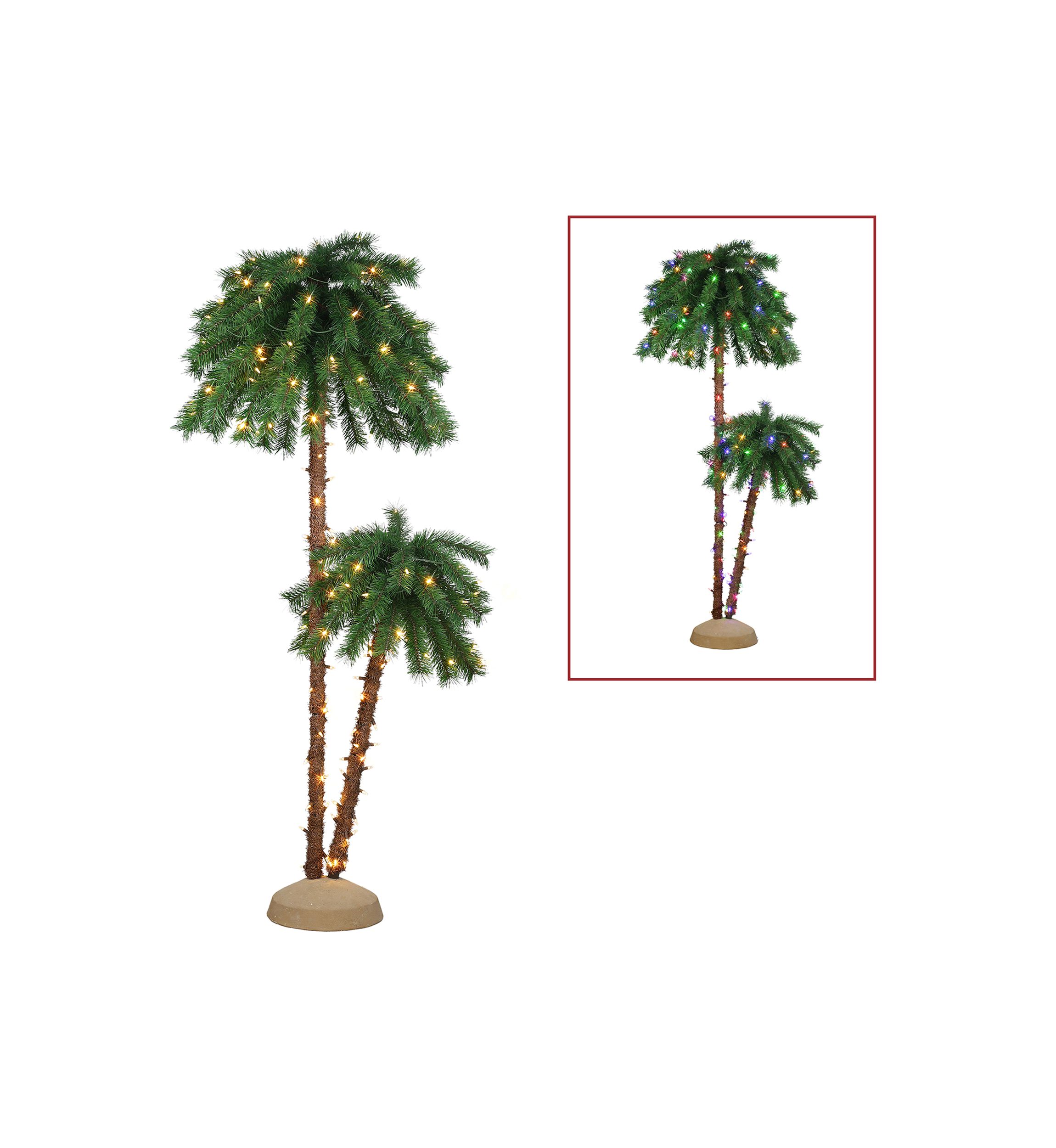 3.5-foot & 6ft Pre-Lit Artificial Double Trunk Palm Tree 105 Tips 175 Dual-Color LED Lights