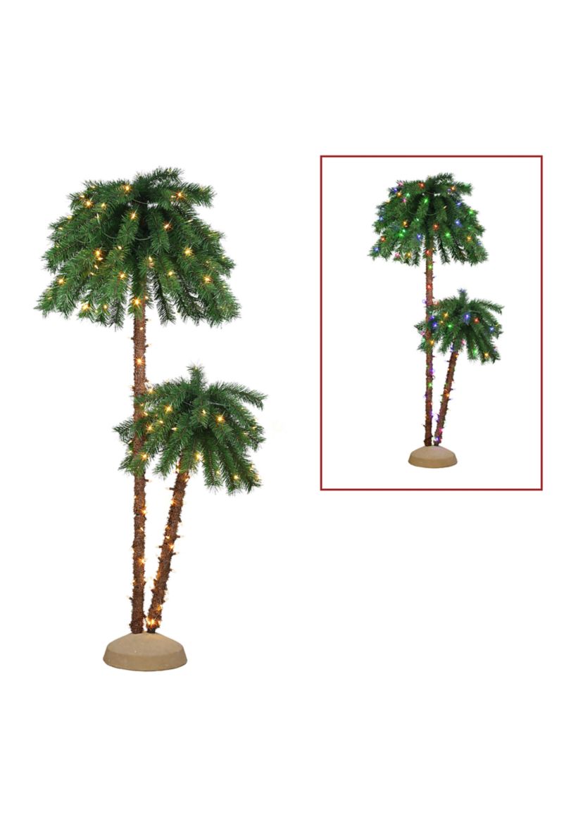 3.5-foot & 6ft Pre-Lit Artificial Double Trunk Palm Tree 105 Tips 175 Dual-Color LED Lights