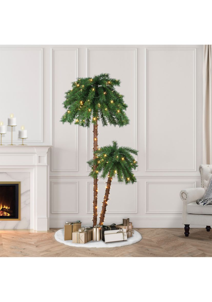3.5-foot & 6ft Pre-Lit Artificial Double Trunk Palm Tree 105 Tips 175 Dual-Color LED Lights