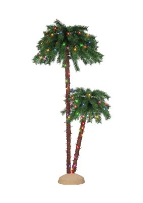 Puleo International 3.5-foot & 6-foot Pre-Lit Double Trunk Artificial Palm Tree 105 Tips 175 Multi-Color Lights, Green, 3.5 Foot