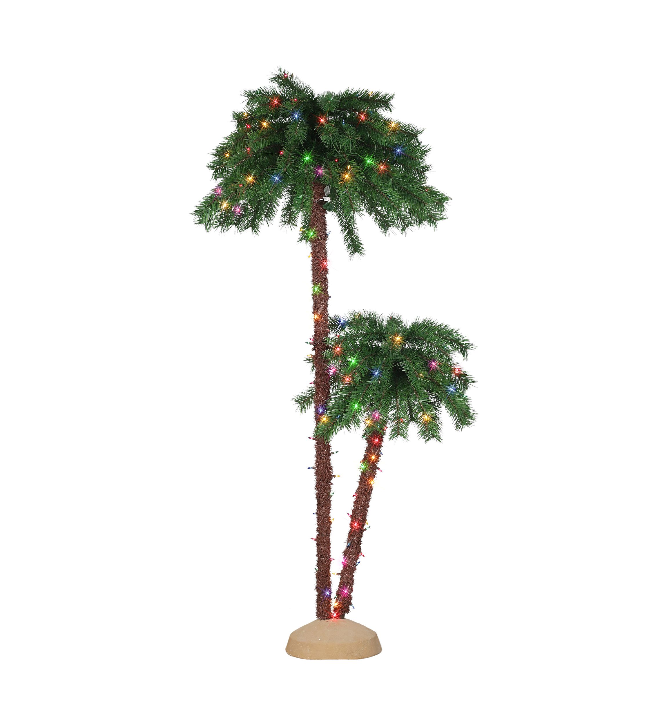 3.5-foot & 6-foot Pre-Lit Double Trunk Artificial Palm Tree 105 Tips 175 Multi-Color Lights