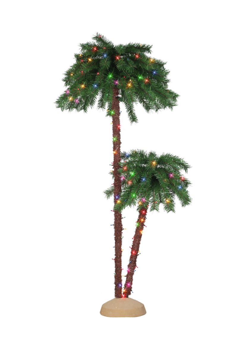 3.5-foot & 6-foot Pre-Lit Double Trunk Artificial Palm Tree 105 Tips 175 Multi-Color Lights