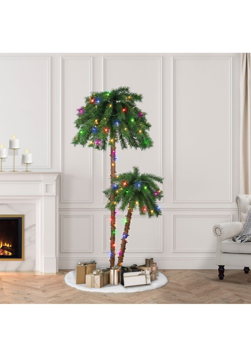 3.5-foot & 6-foot Pre-Lit Double Trunk Artificial Palm Tree 105 Tips 175 Multi-Color Lights
