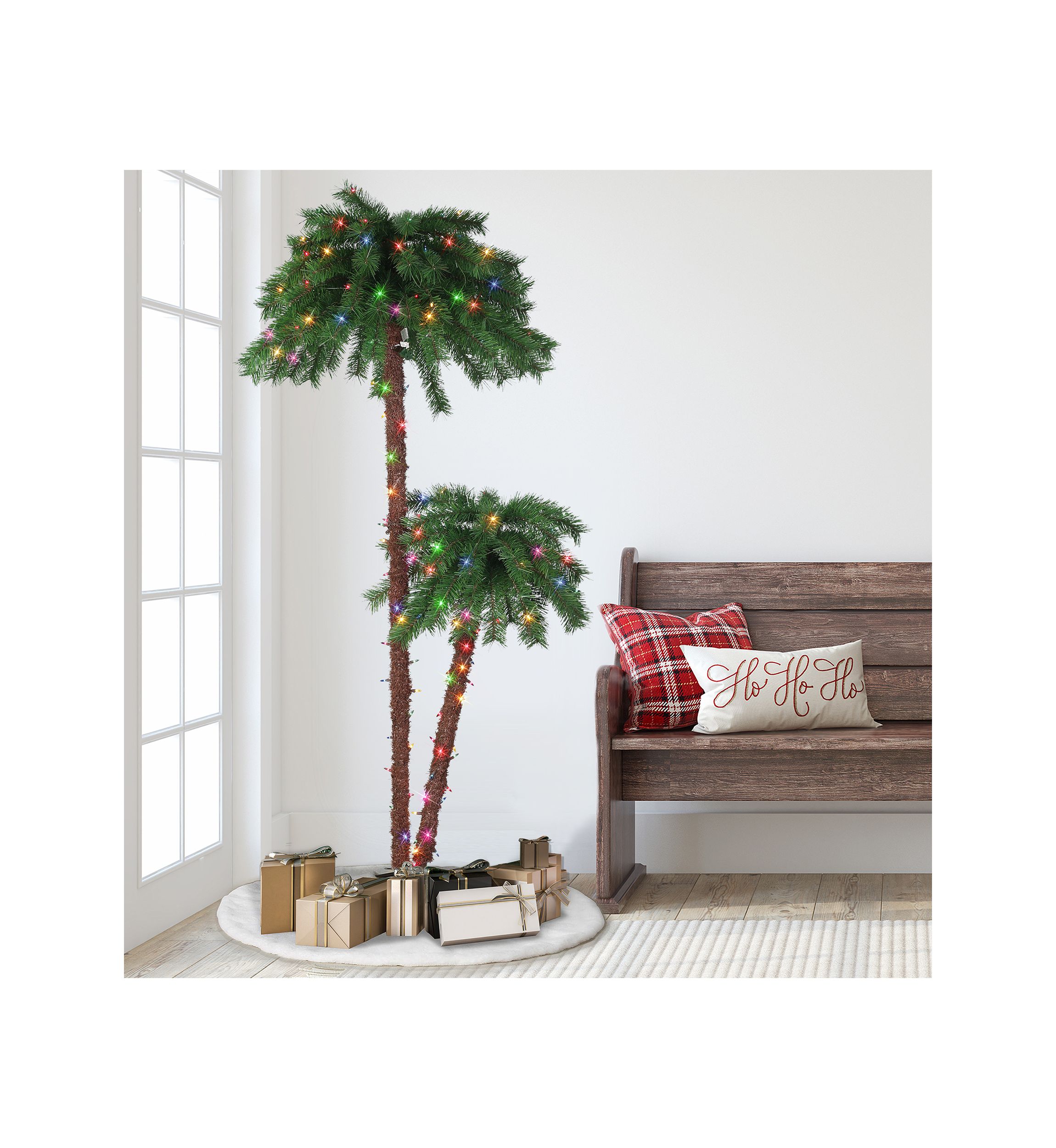 3.5-foot & 6-foot Pre-Lit Double Trunk Artificial Palm Tree 105 Tips 175 Multi-Color Lights