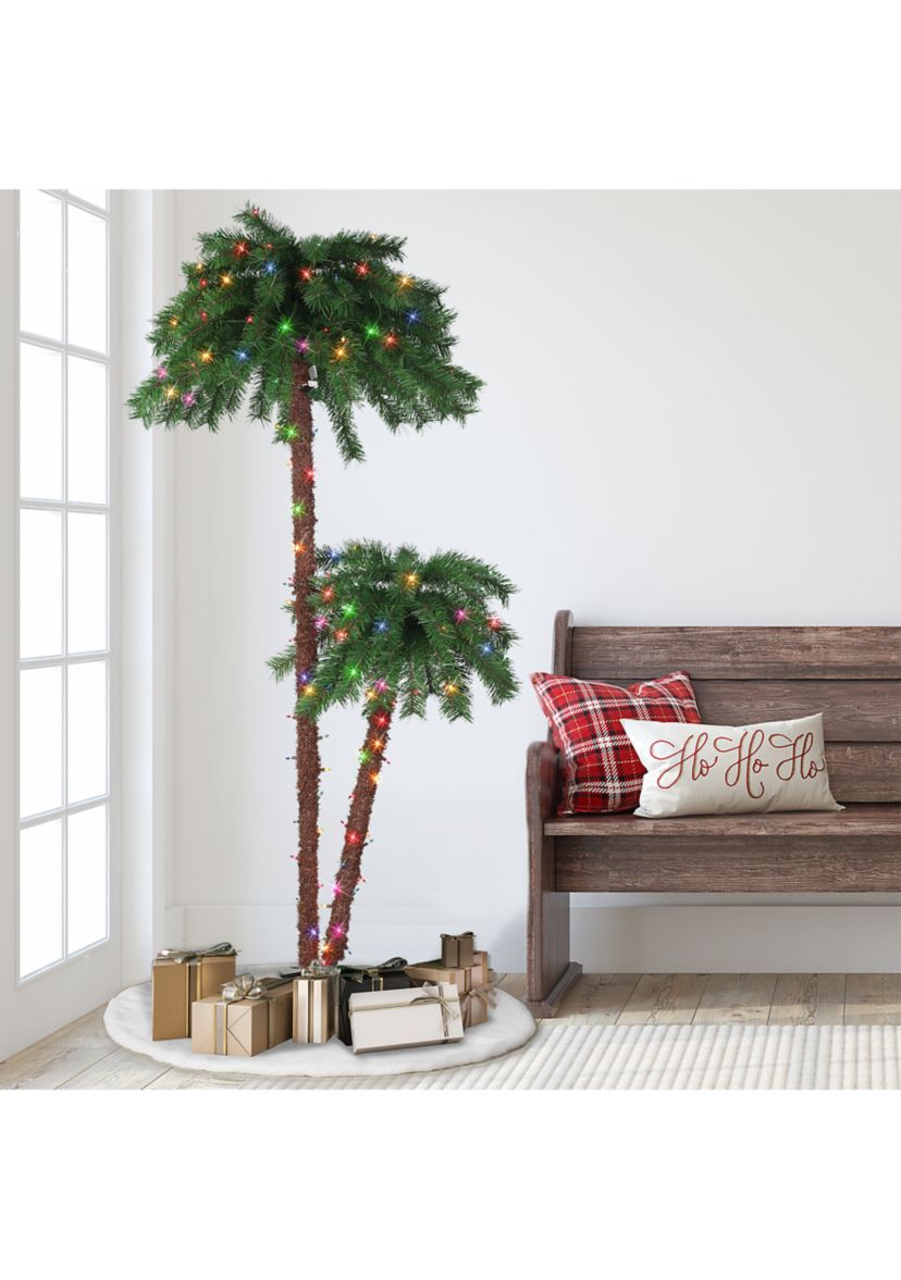 3.5-foot & 6-foot Pre-Lit Double Trunk Artificial Palm Tree 105 Tips 175 Multi-Color Lights