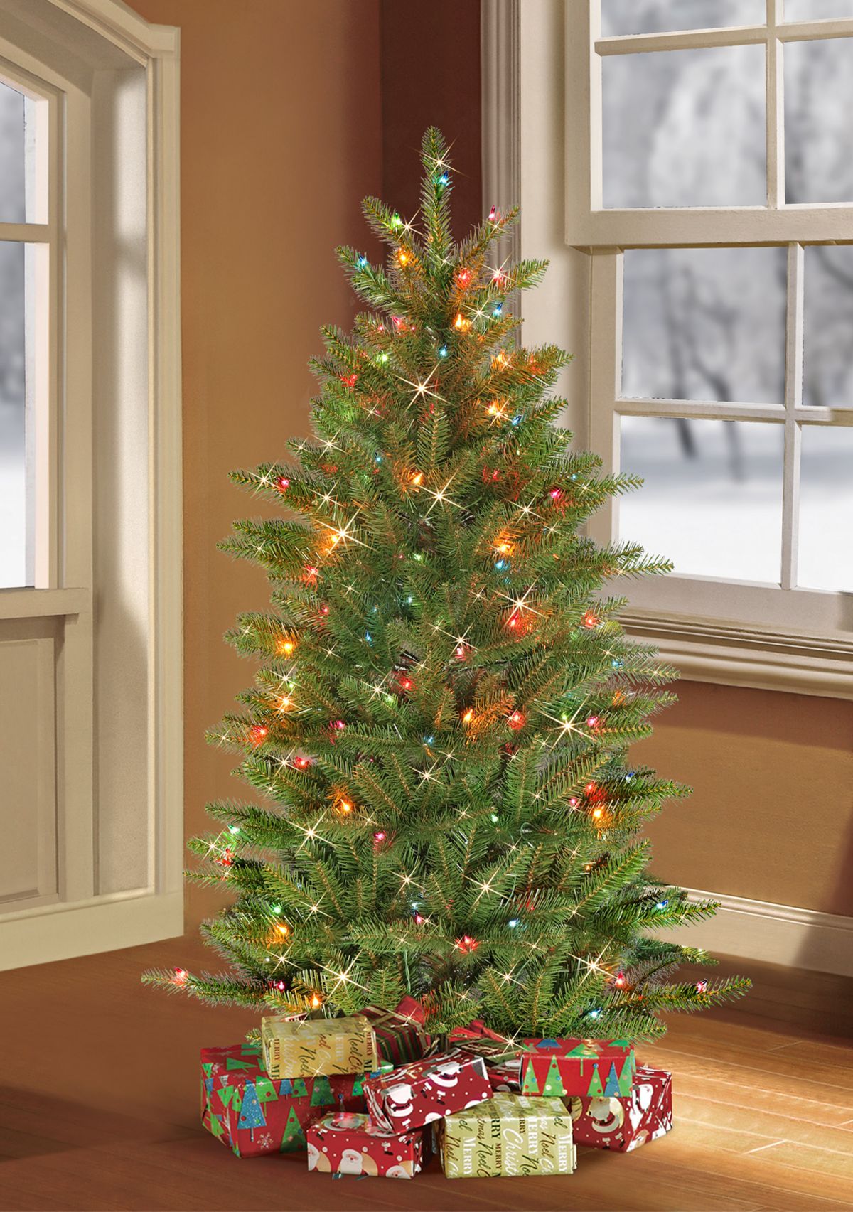 Pre-Lit 4.5-Foot Slim Franklin Fir Christmas Tree with