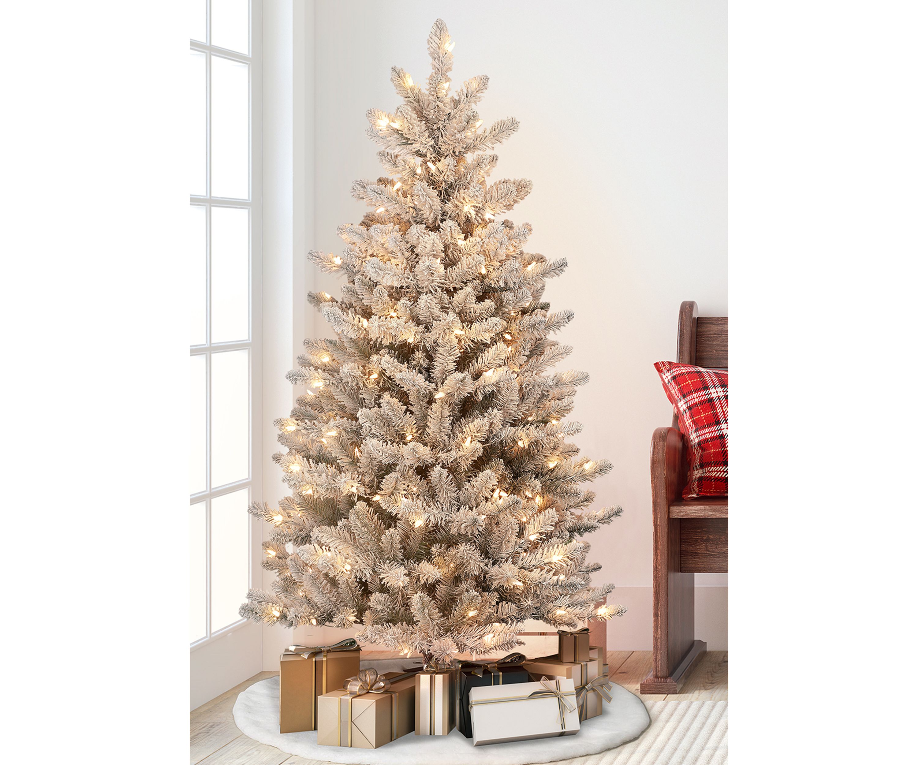 4.5 foot Pre-Lit Slim Flocked Franklin Fir Christmas Tree