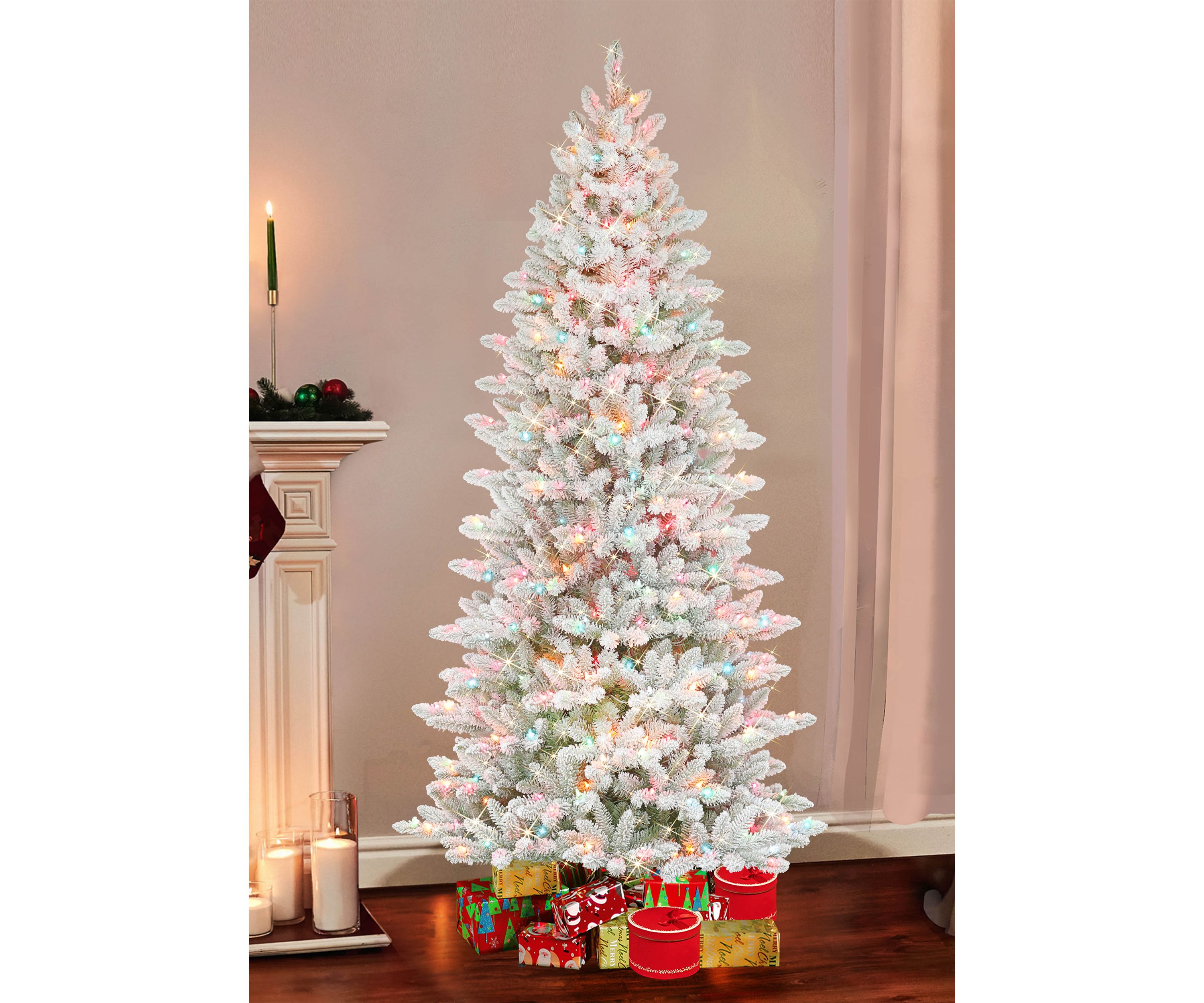 Pre-Lit 7.5-Foot Slim Flocked Franklin Fir Christmas Tree