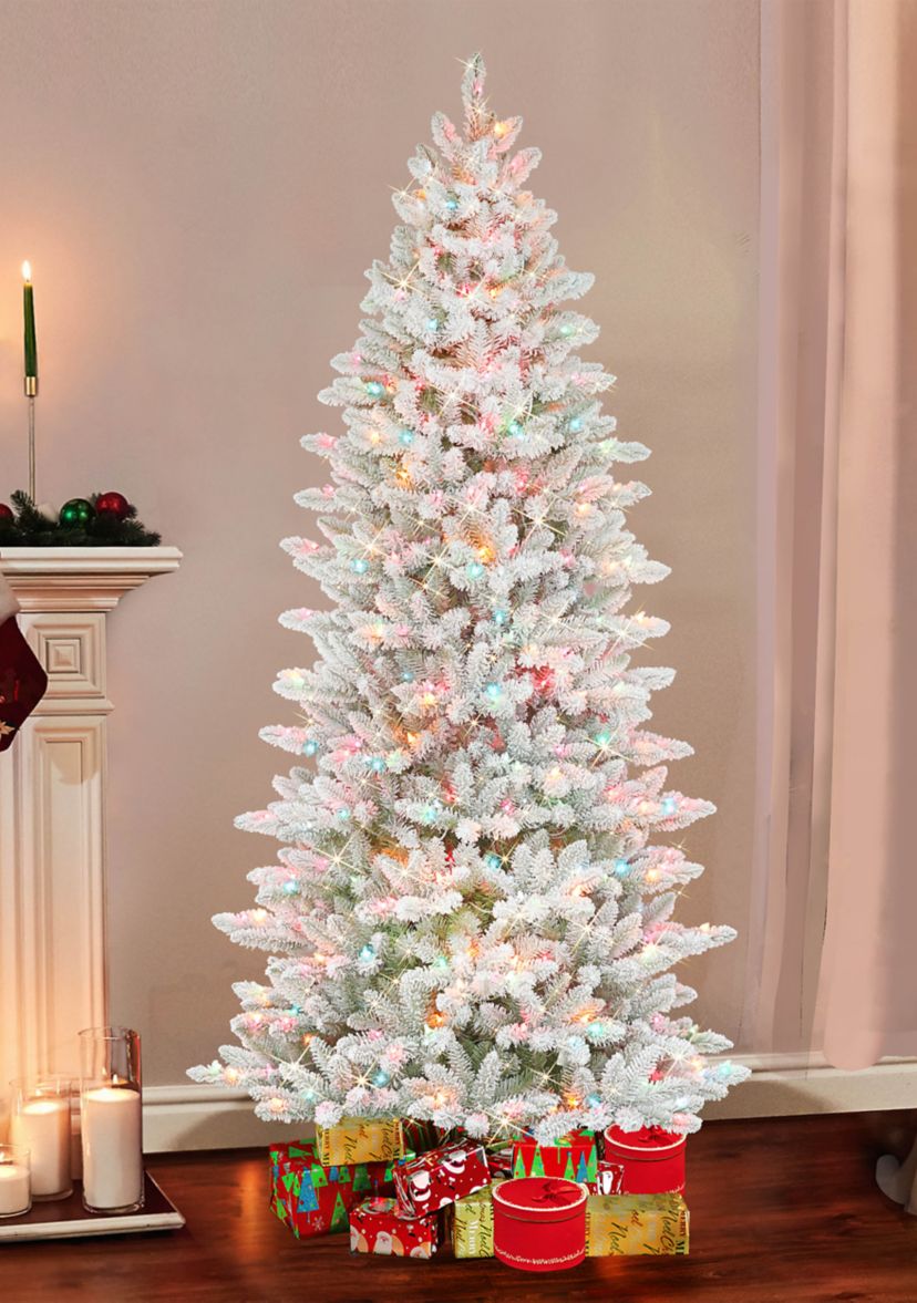 Pre-Lit 7.5-Foot Slim Flocked Franklin Fir Christmas Tree