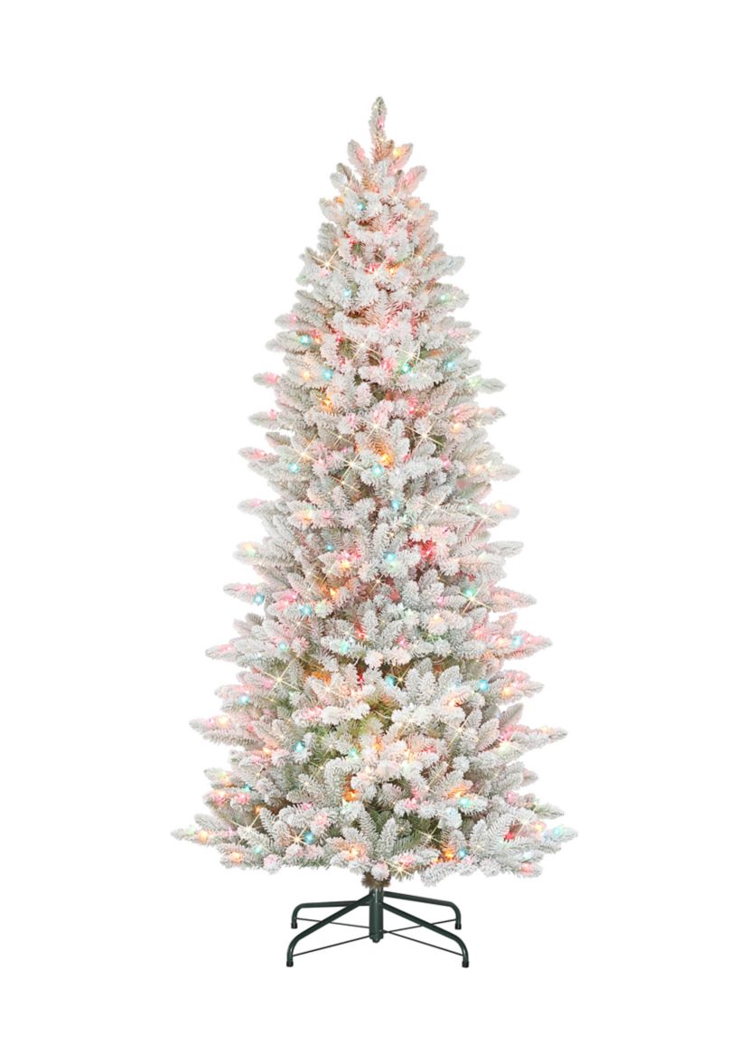 Pre-Lit 7.5-Foot Slim Flocked Franklin Fir Christmas Tree