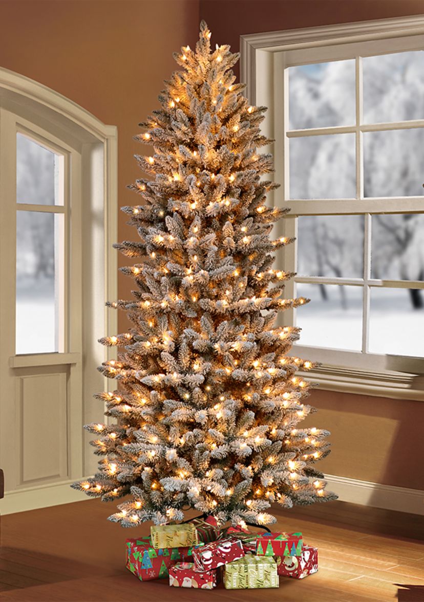 Pre-Lit 9-Foot Slim Flocked Franklin Fir Christmas Tree