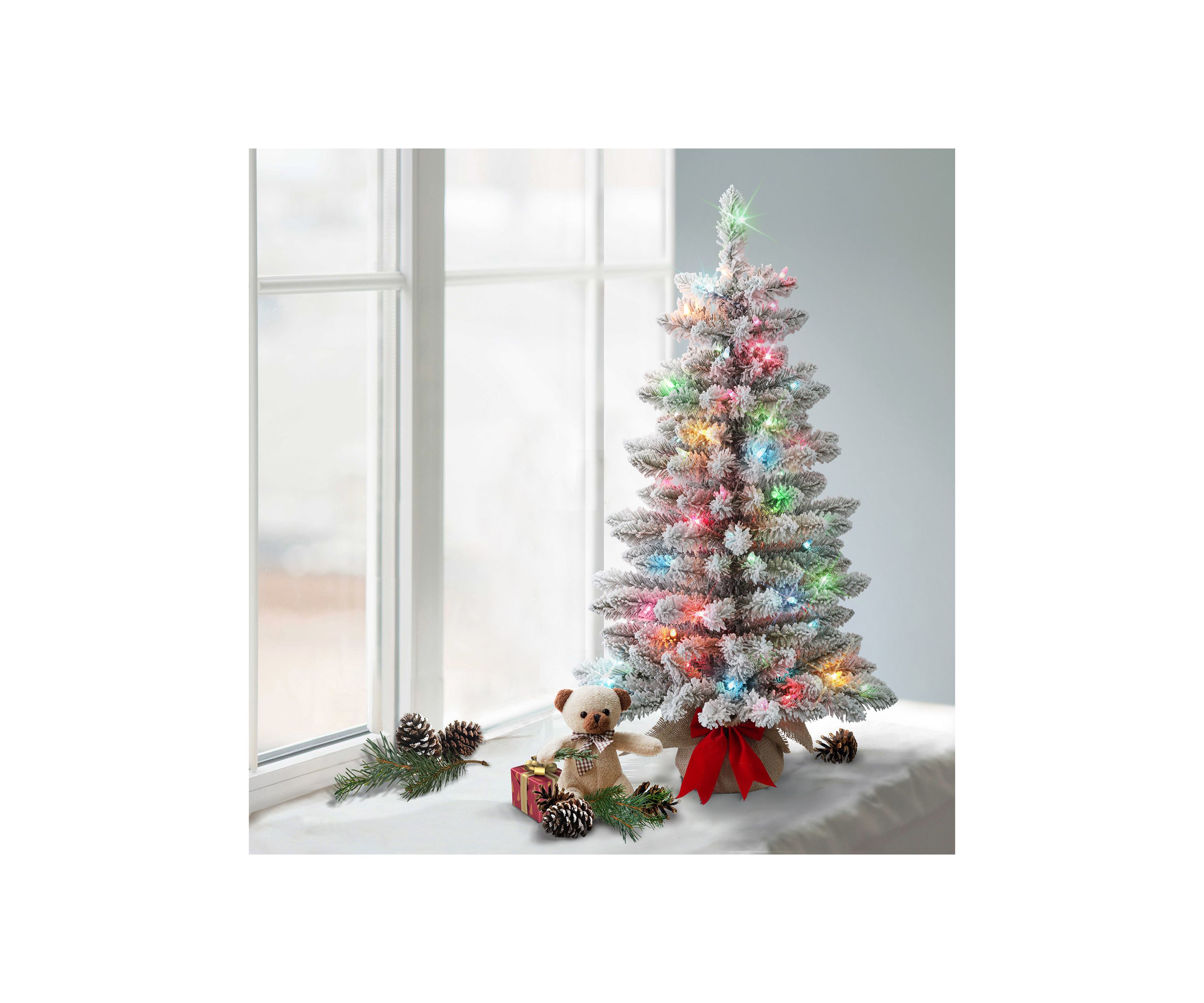 3-foot Pre-Lit Flocked Artificial Fraser Fir Tree 161 Tips 70 Multi-Color Lights