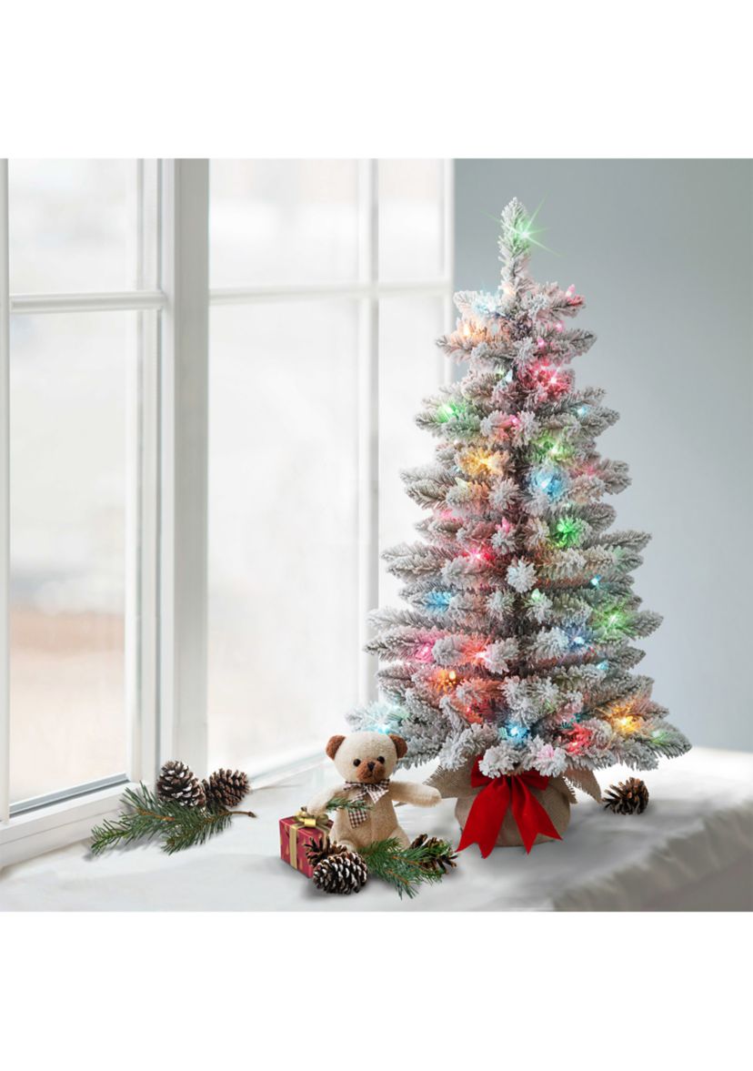 3-foot Pre-Lit Flocked Artificial Fraser Fir Tree 161 Tips 70 Multi-Color Lights