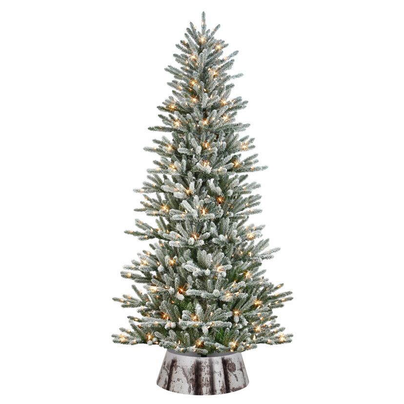 7.5 Pre-Lit Flocked Franklin Fir Artificial Christmas Tree with Matching Skirt