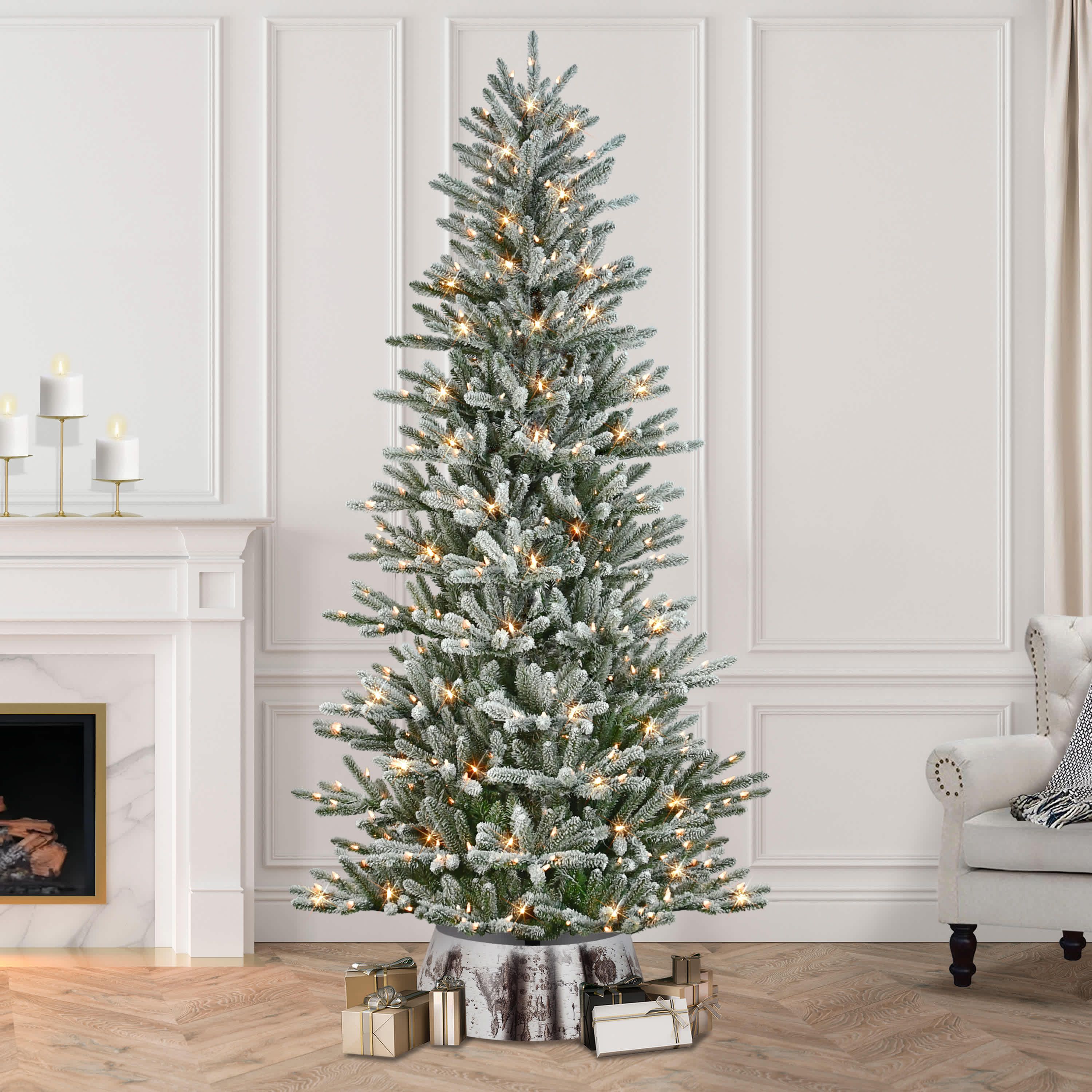7.5 Pre-Lit Flocked Franklin Fir Artificial Christmas Tree with Matching Skirt