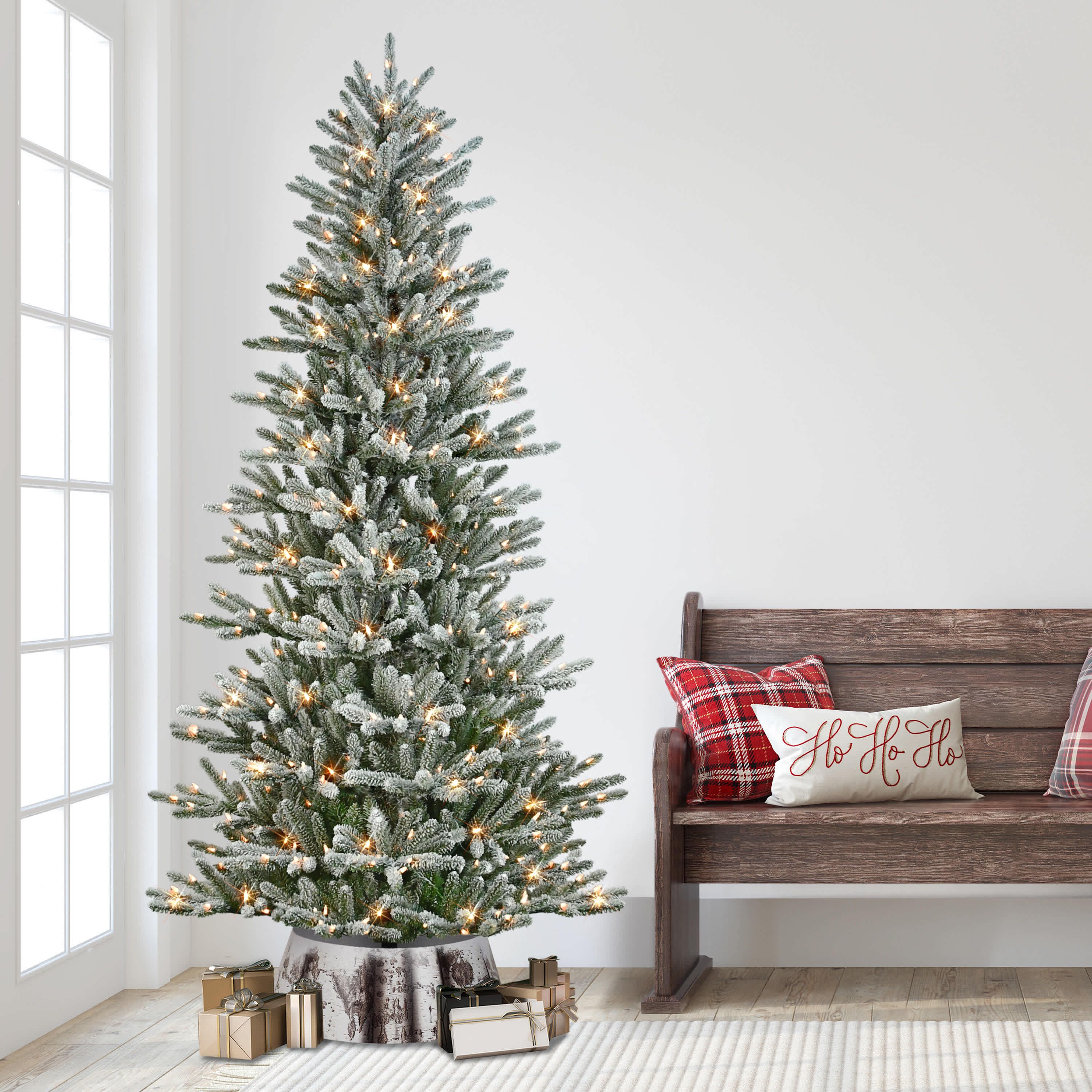 7.5 Pre-Lit Flocked Franklin Fir Artificial Christmas Tree with Matching Skirt