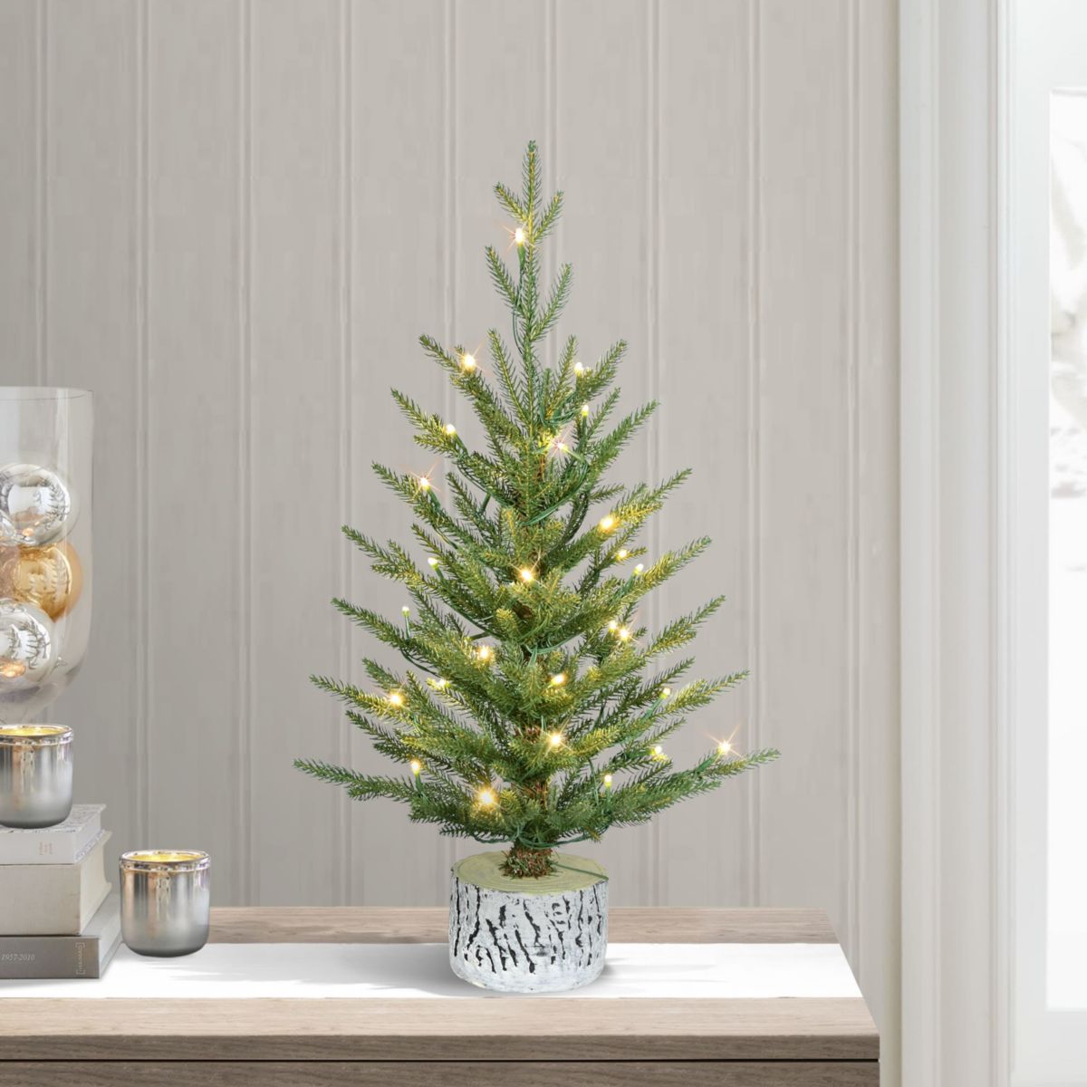 Puleo International 2 Pre-Lit Artificial Green Potted Arctic Fir Tree