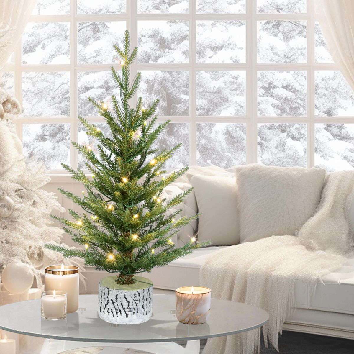 Puleo International 2 Pre-Lit Artificial Green Potted Arctic Fir Tree