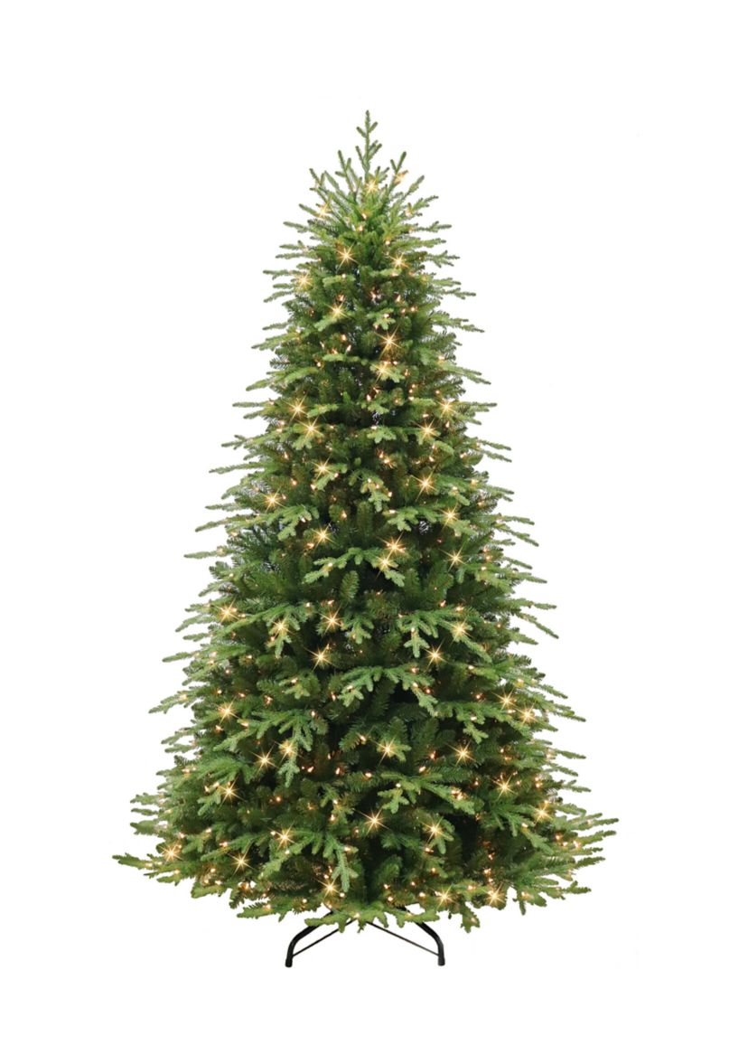 7.5 ft Pre-lit Galveston Fir Artificial Christmas Tree with 800 UL Clear Lights Metal Stand Green