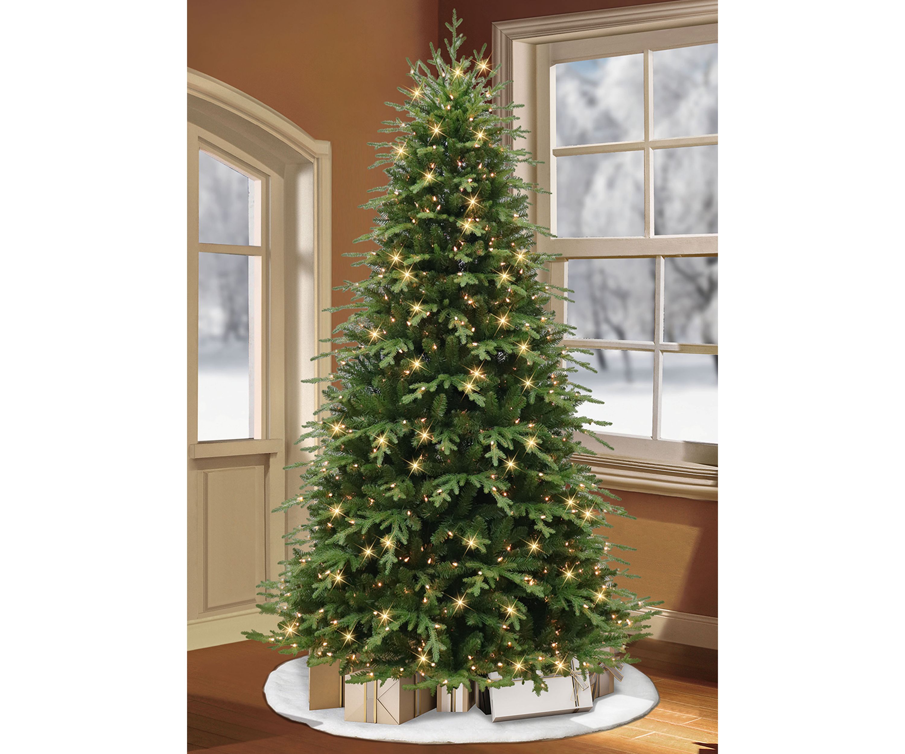 7.5 ft Pre-lit Galveston Fir Artificial Christmas Tree with 800 UL Clear Lights Metal Stand Green