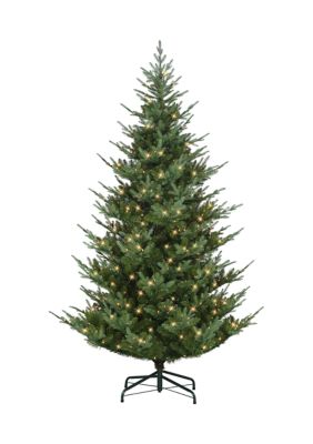 Puleo International 9-foot Pre-Lit Hillside Spruce Artificial Tree 2824 Tips 600 Clear Lights On/Off Foot Pedal, Green, 9 Foot