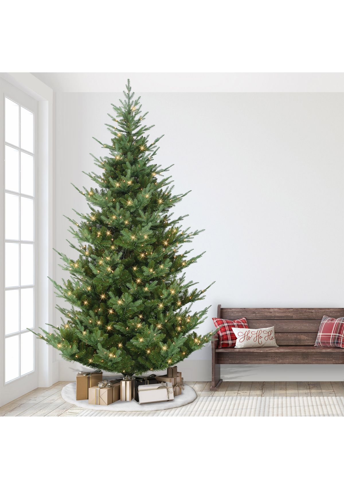 9-foot Pre-Lit Hillside Spruce Artificial Tree 2824 Tips 600 Clear Lights On/Off Foot Pedal