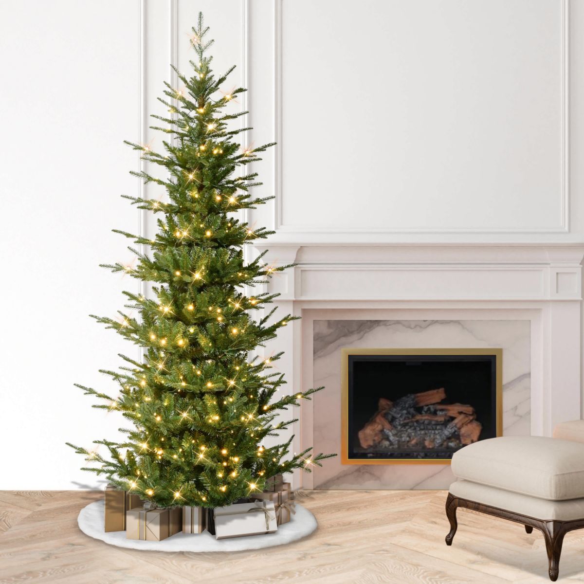 Puleo International 7.5 Pre-Lit Artificial Slim Hillside Spruce Tree