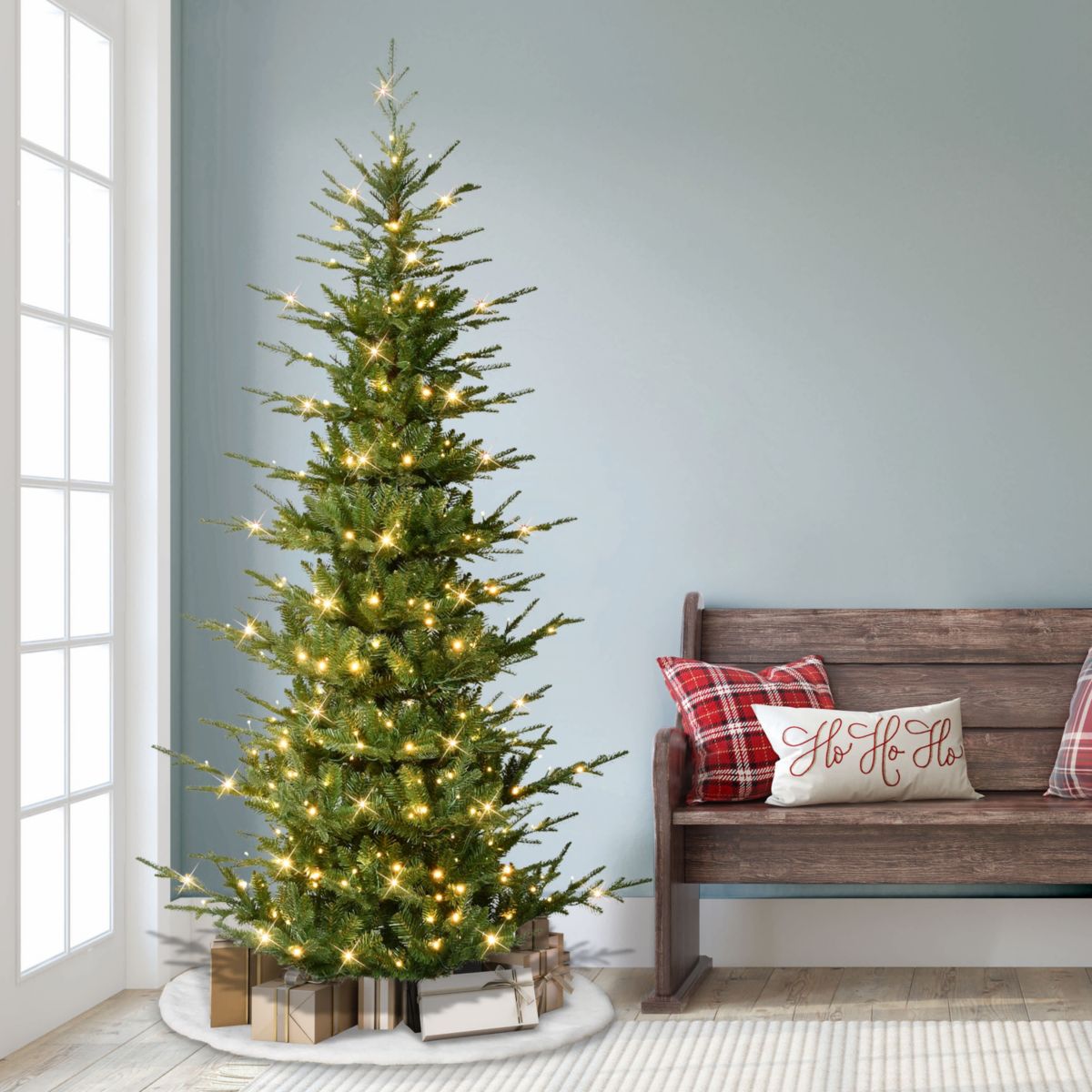 Puleo International 7.5 Pre-Lit Artificial Slim Hillside Spruce Tree