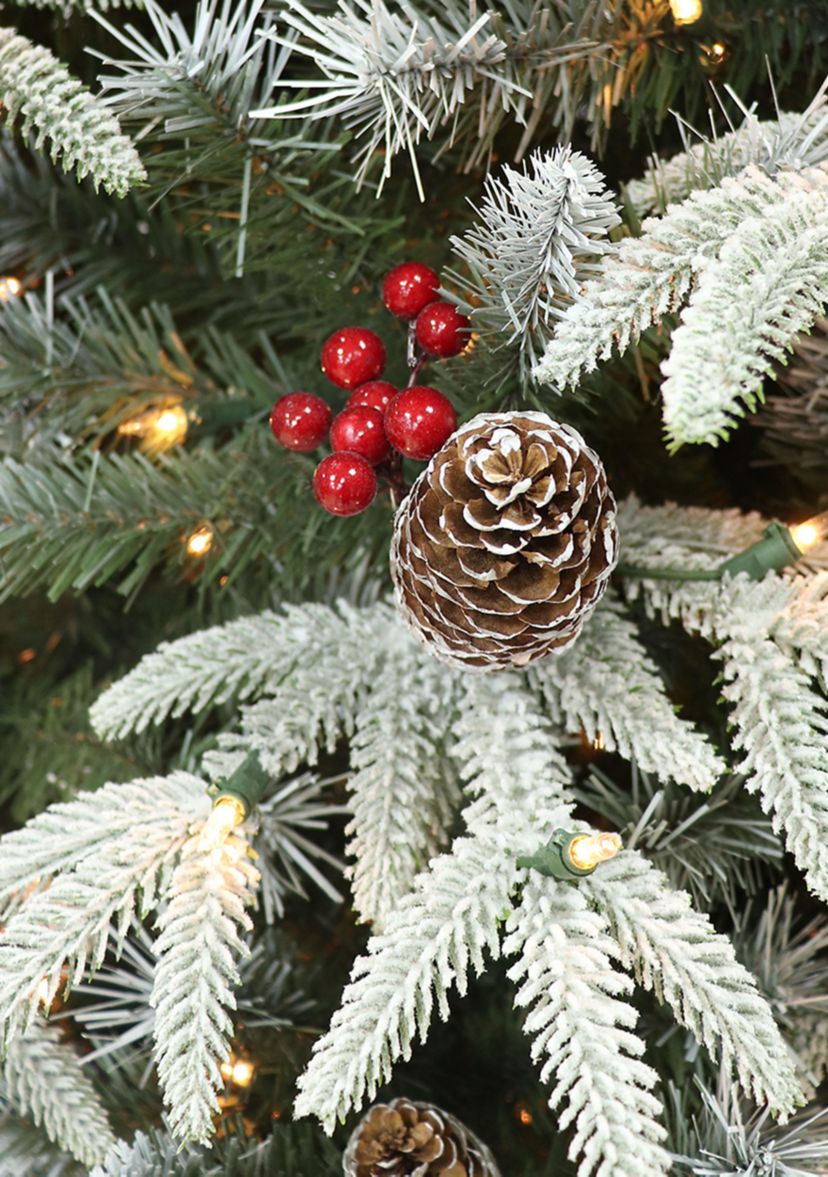 4.5 ft Pre-lit Potted Flocked Halifax Fir Artificial Christmas Tree with 70 UL Clear Lights Pinecones & Red Berries Green