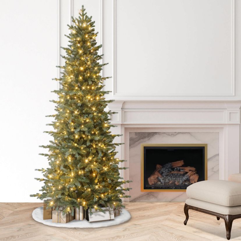 Puleo International 7.5 Pre-Lit Slim Linden Fir Artificial Tree with 350 Dual-Color LED Lights