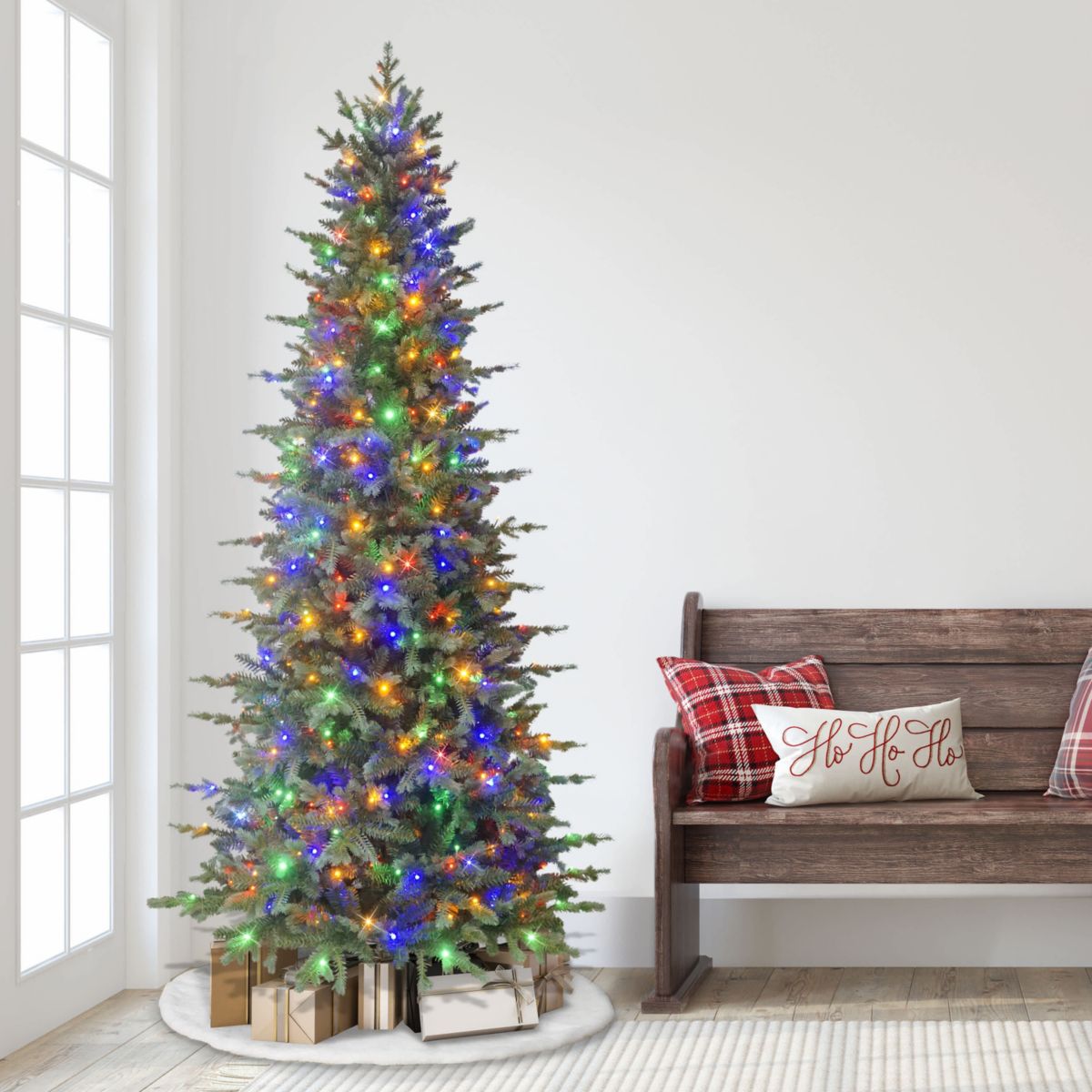 Puleo International 7.5 Pre-Lit Slim Linden Fir Artificial Tree with 350 Dual-Color LED Lights