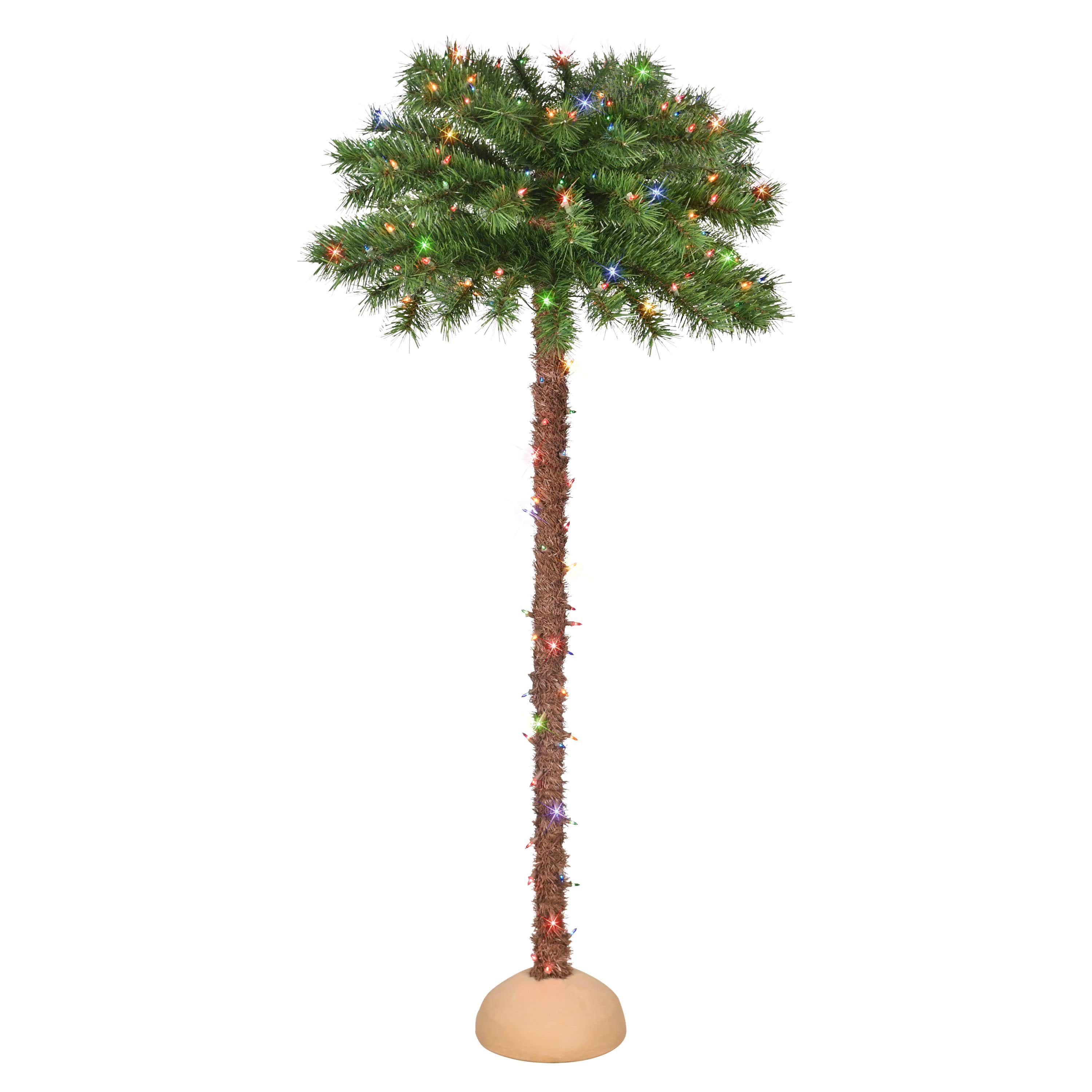 Puleo International 4 Pre-Lit Artificial Palm Tree with 150 Multi-Color Lights