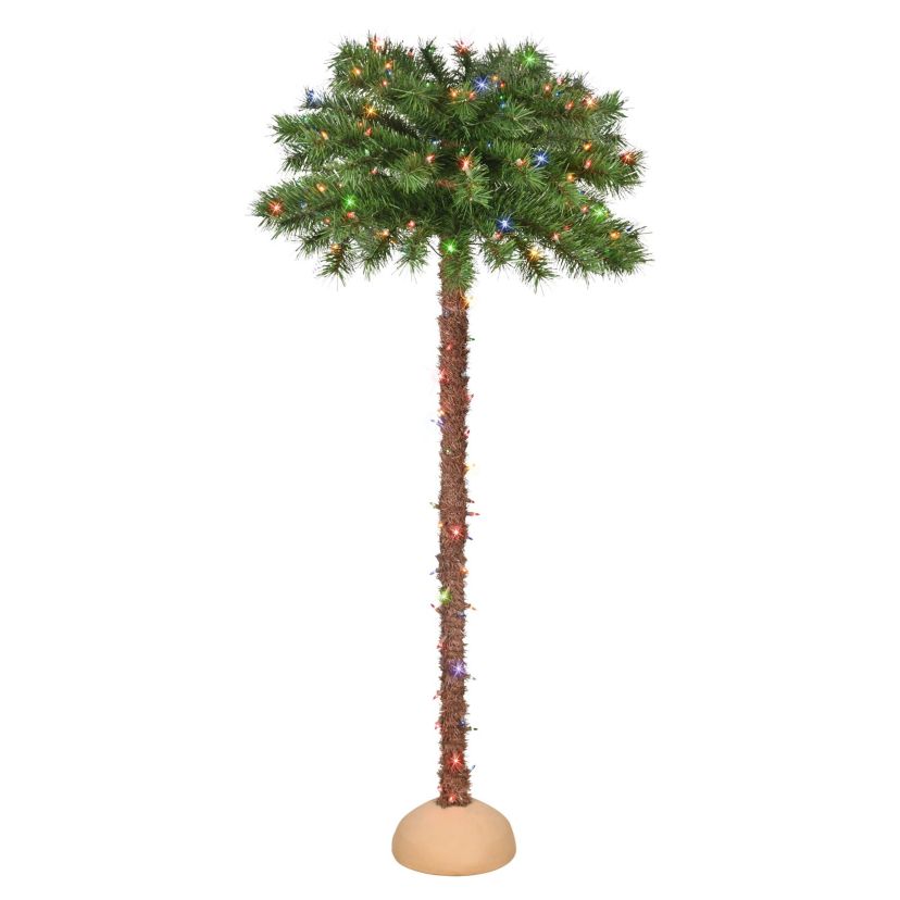 Puleo International 4 Pre-Lit Artificial Palm Tree with 150 Multi-Color Lights
