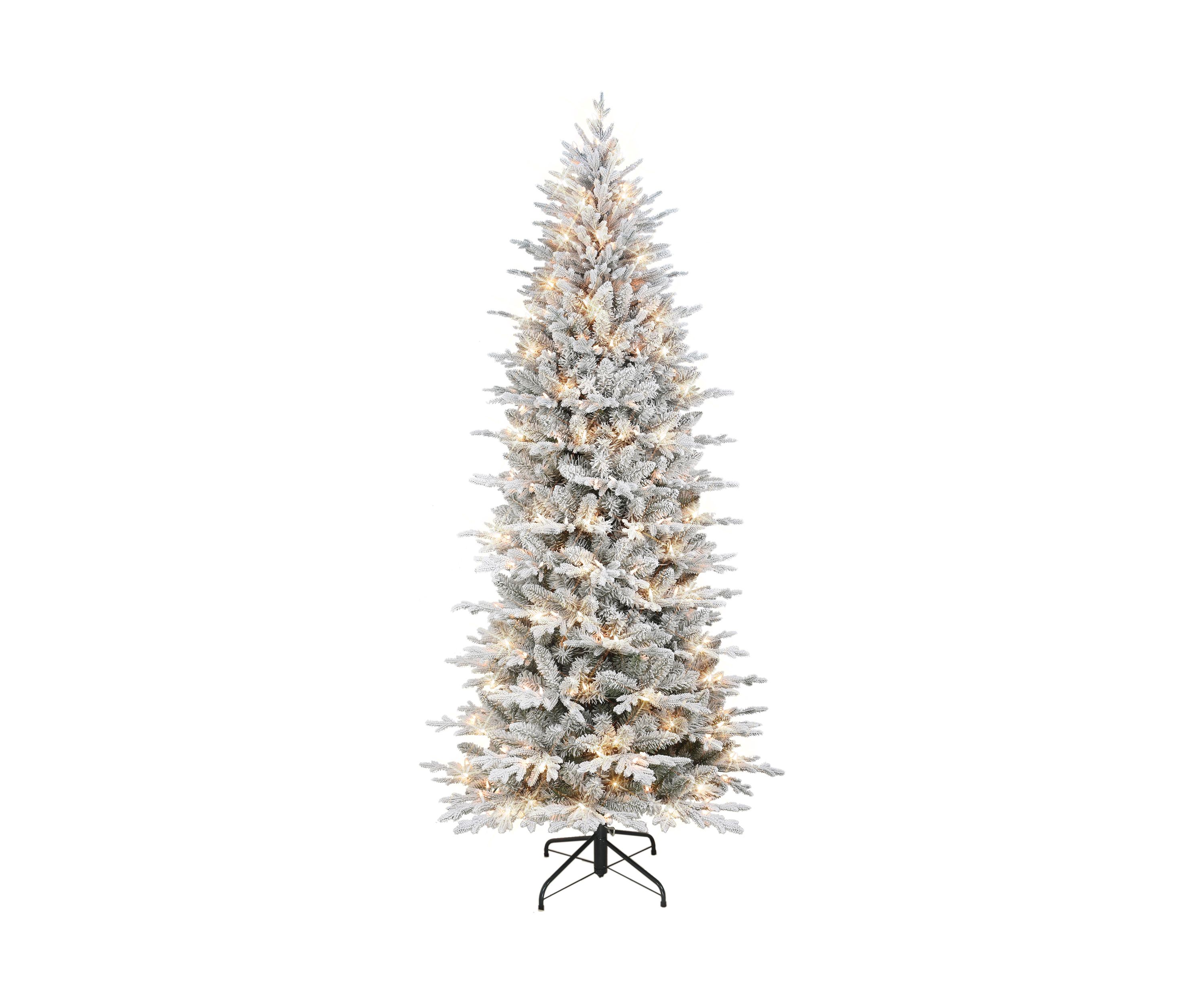 7.5 ft Pre-lit Slim Flocked Northern Fir Artificial Christmas Tree 400 UL Clear Lights Metal Stand Green