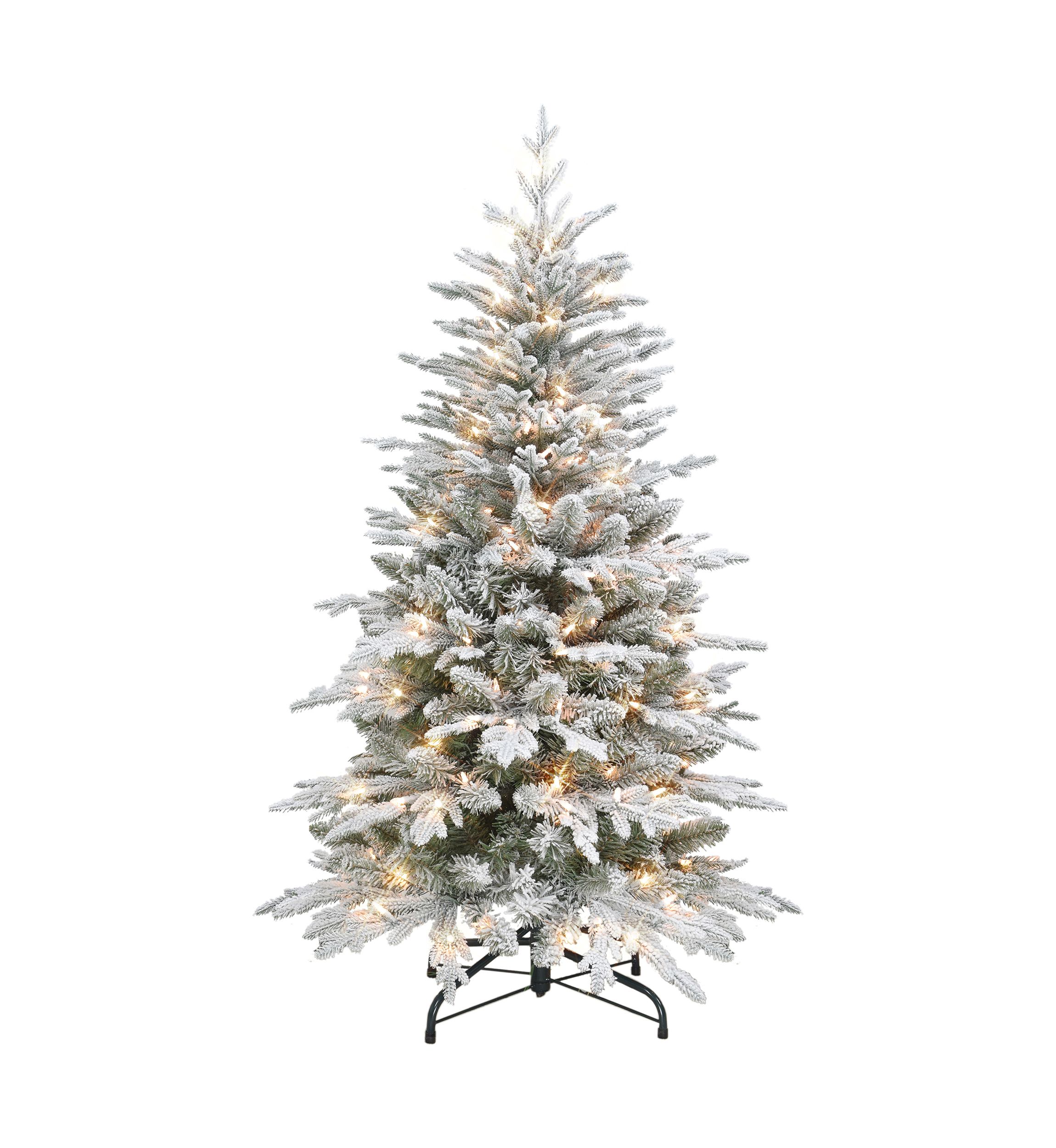 4.5 ft Pre-lit Flocked Slim Northern Fir Tree with 200 UL Clear Lights Metal Stand Green