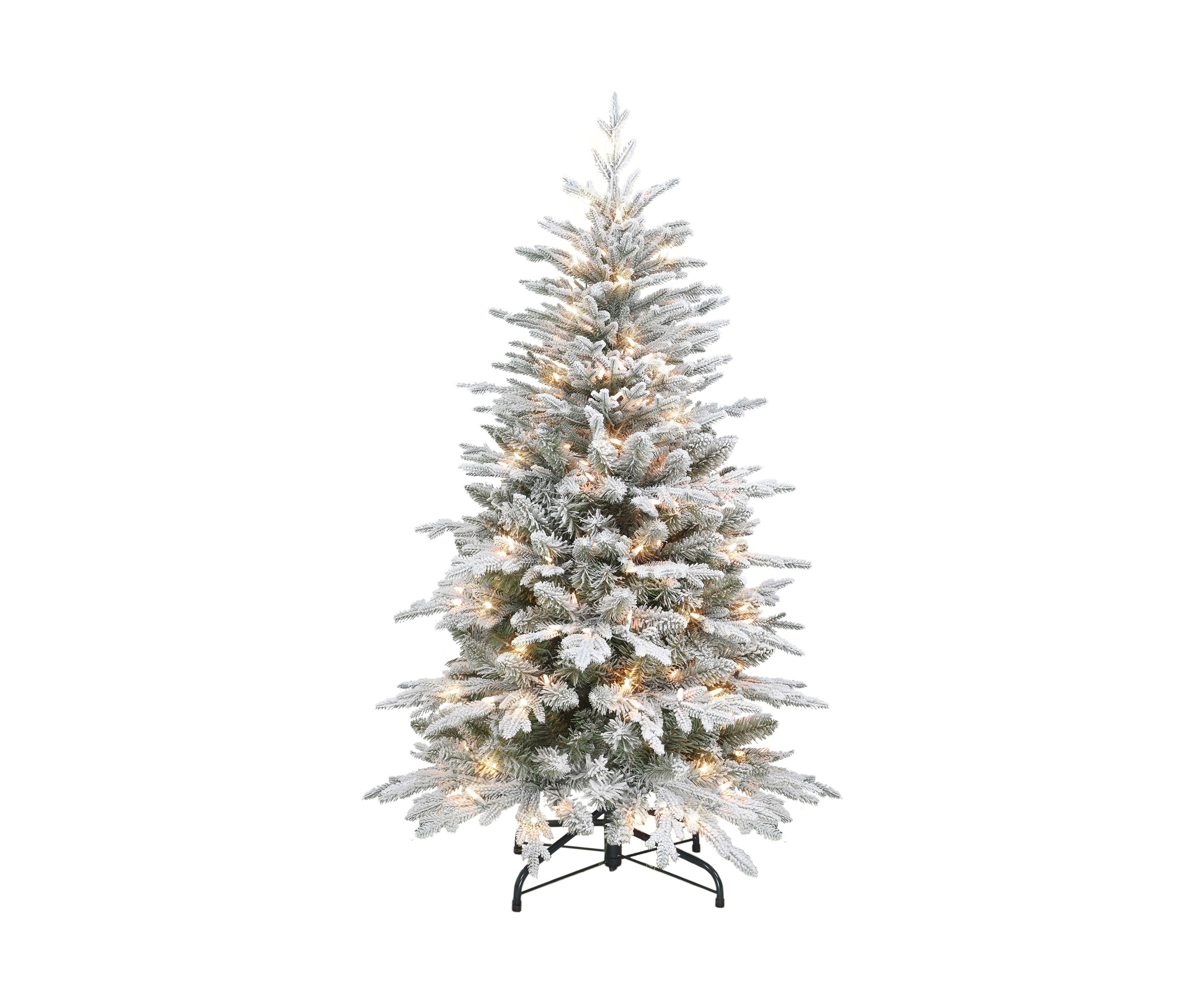 4.5 ft Pre-lit Flocked Slim Northern Fir Tree with 200 UL Clear Lights Metal Stand Green