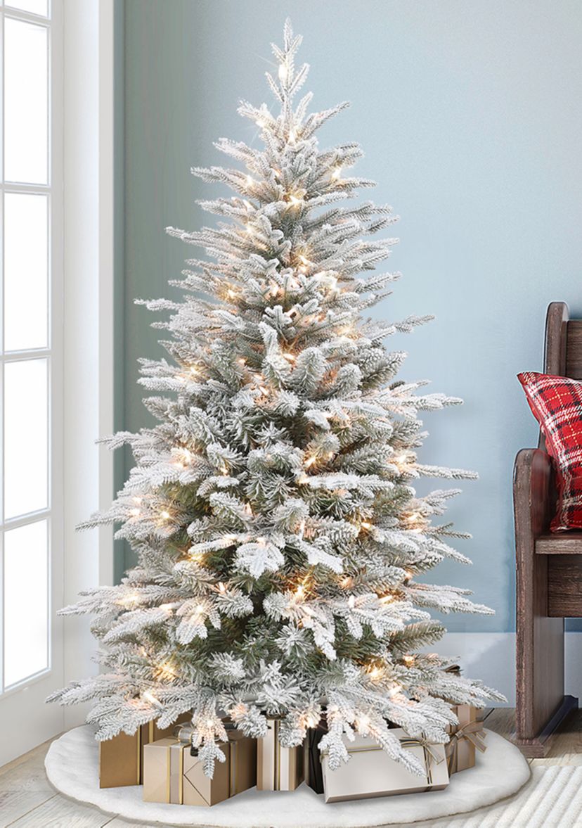 4.5 ft Pre-lit Flocked Slim Northern Fir Tree with 200 UL Clear Lights Metal Stand Green