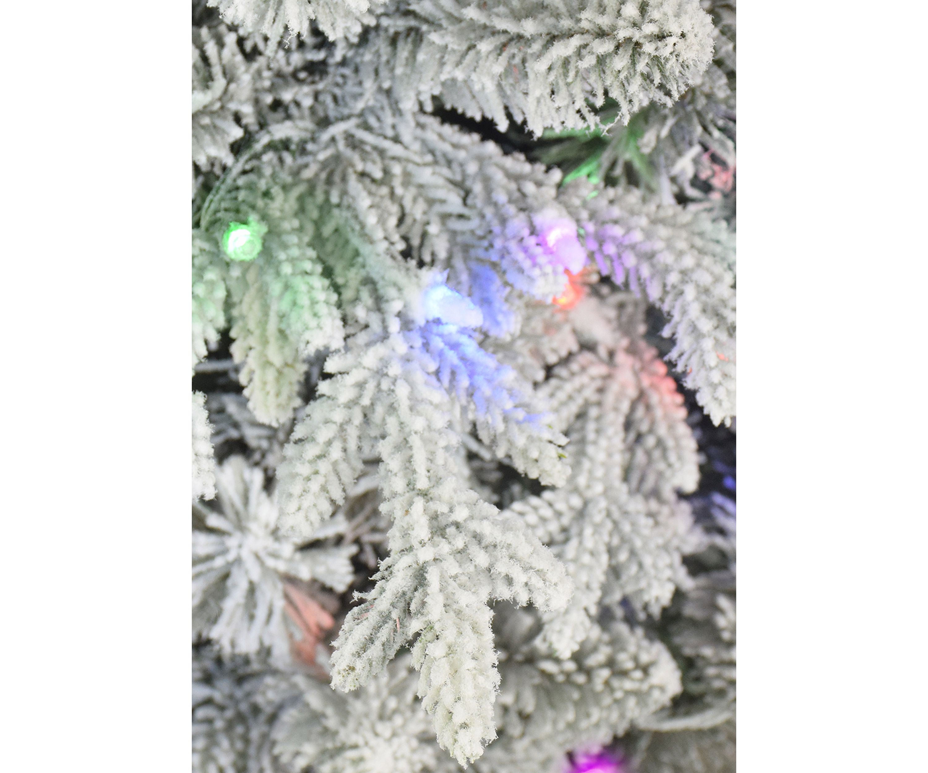 7.5 ft Pre-lit Slim Flocked Northern Fir Artificial Christmas Tree 400 Dual Color LED Lights with Choice of Clear or Multi-Color Metal Stand Green