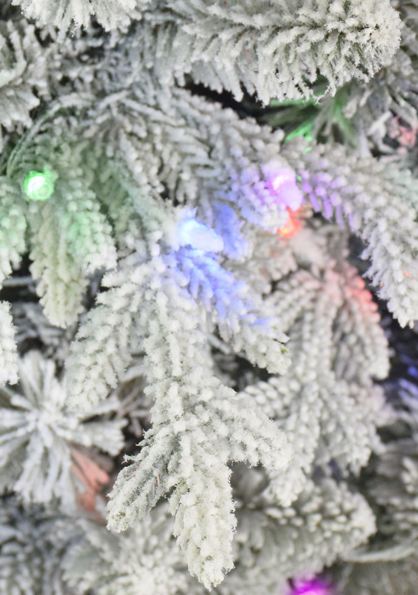 7.5 ft Pre-lit Slim Flocked Northern Fir Artificial Christmas Tree 400 Dual Color LED Lights with Choice of Clear or Multi-Color Metal Stand Green