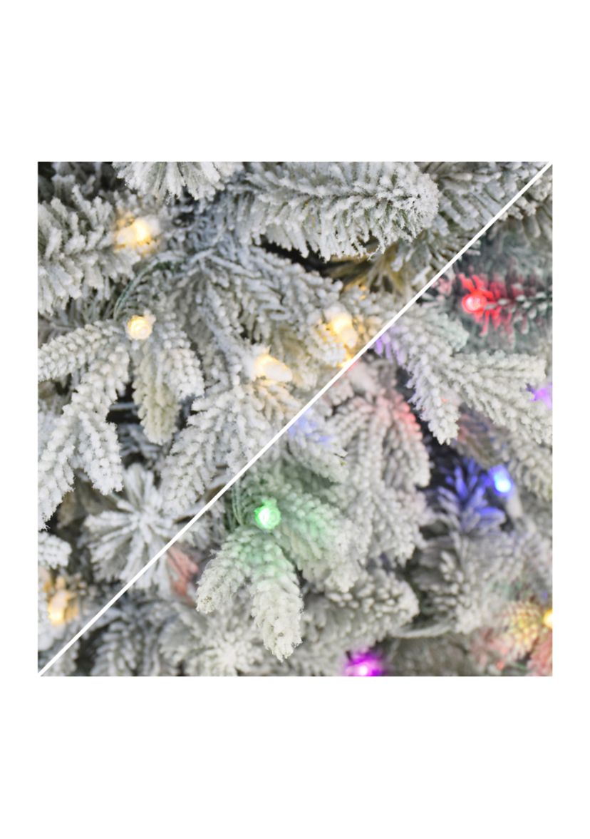 7.5 ft Pre-lit Slim Flocked Northern Fir Artificial Christmas Tree 400 Dual Color LED Lights with Choice of Clear or Multi-Color Metal Stand Green