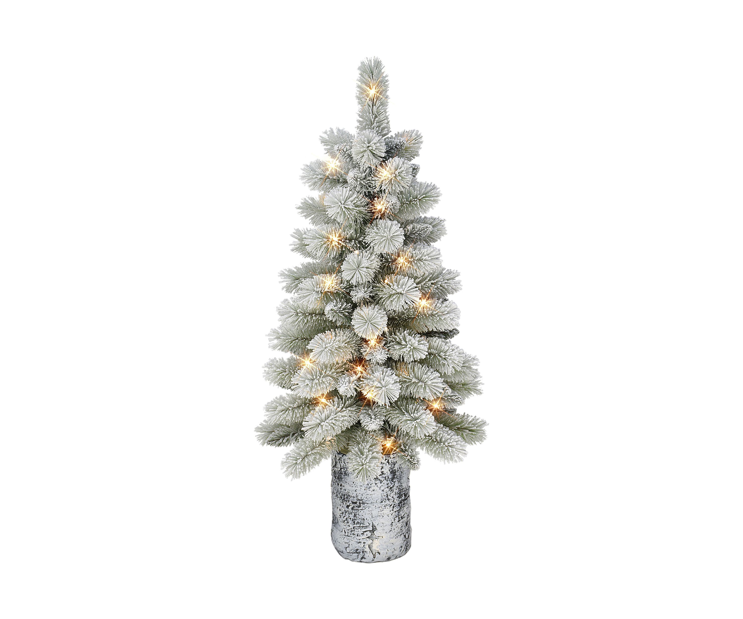 3.5 ft B/O Potted Flocked Norwegian Pine Artificial Christmas Tree 50 B/O Warm White LED Lights 6/18 Hours On/Off Timer Function