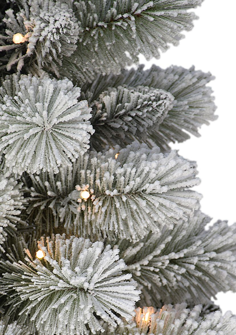 3.5 ft B/O Potted Flocked Norwegian Pine Artificial Christmas Tree 50 B/O Warm White LED Lights 6/18 Hours On/Off Timer Function