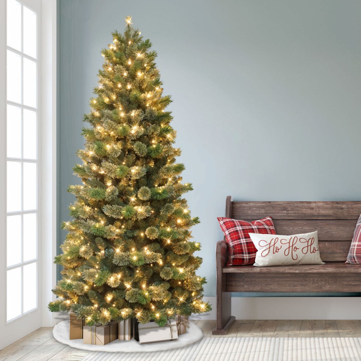 Puleo International 7.5 Pre-Lit Artificial Slim Oklahoma Pine Tree